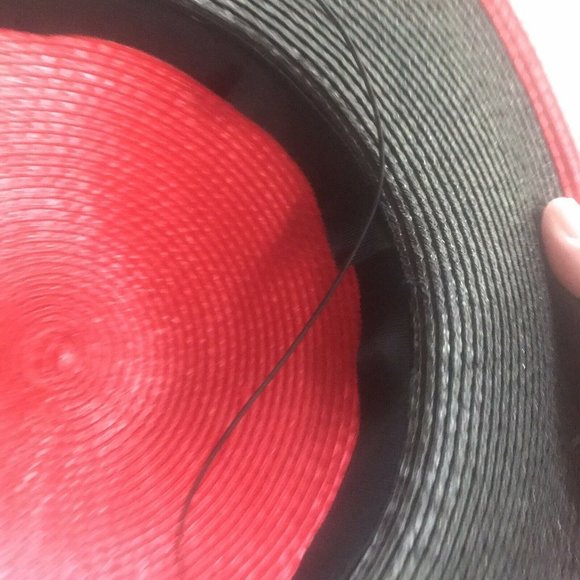 Vintage Girls Straw Hat Red Black Veil Bow main image 4